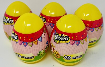 Plastic Egg with 40 Shopkins temporary tattoos sealed Lot of 5 Eggs