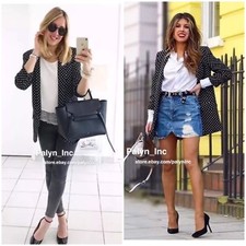 NWT ZARA BLACK POLKA DOT BLAZER JACKET 2183/633