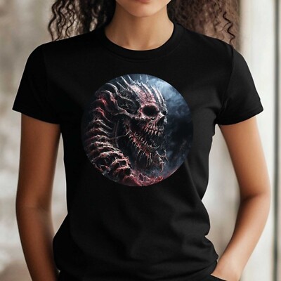 Frauen T-Shirt Skelett Dämon Höllenkreatur Motiv Baumwolle Größe S bis 3XL