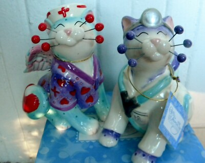 #ad WhimsiClay Nurse cat quot;Melissaquot; Dr. Catwell pair free pin $12 value. Purrfect $56.00