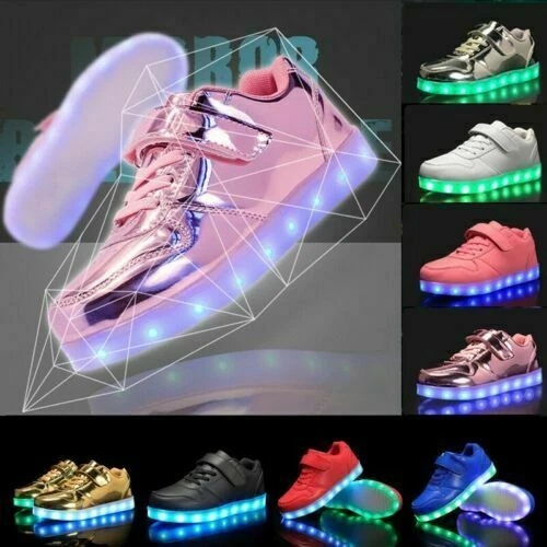 Niños Niños Niñas USB LED Luz Zapatos Geniales Luminosos Intermitentes Entrenadores Tenis Foto 2 de 4