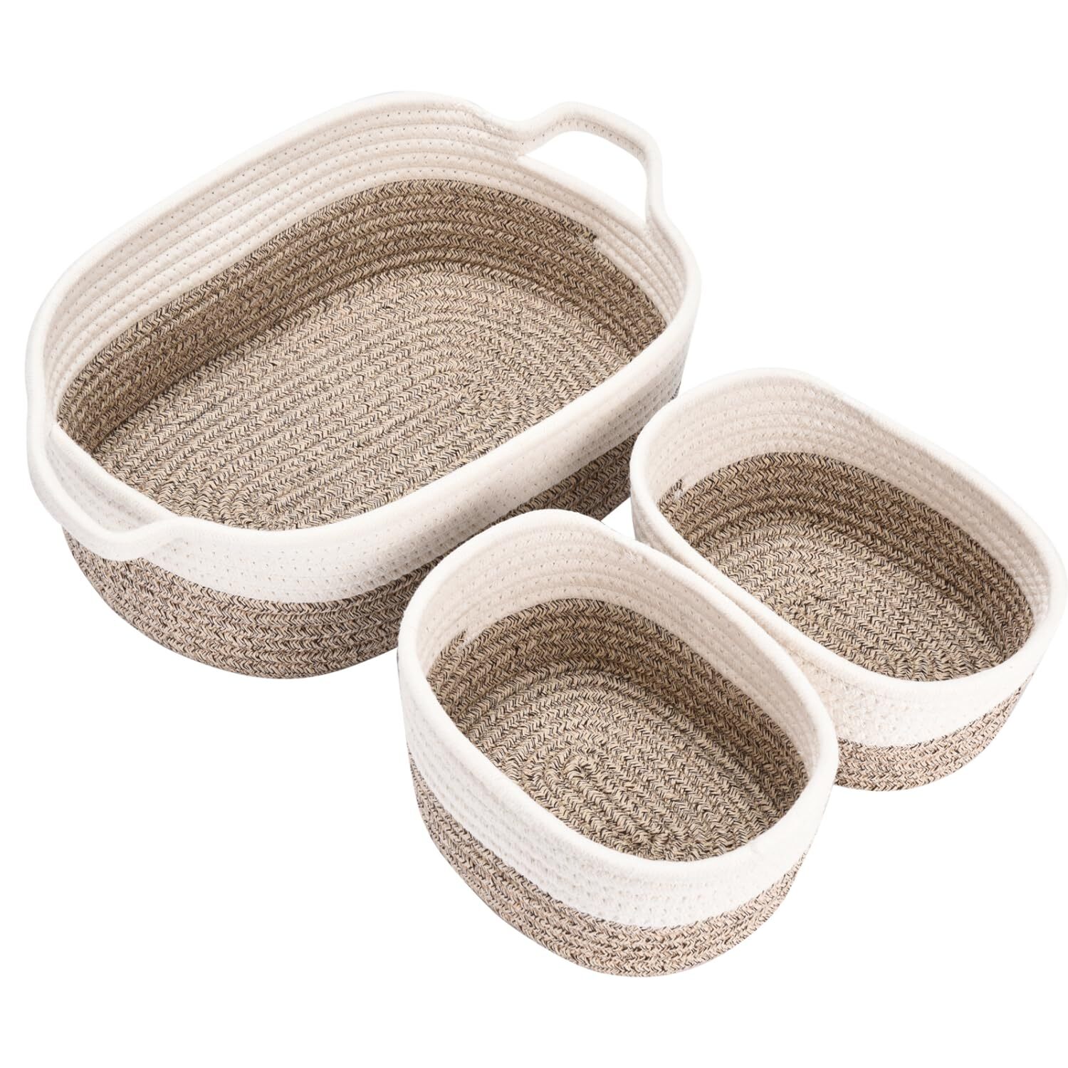 Rope Storage Baskets Set Of 3 White & Desert Organizer Woven Basket Lightweight-image