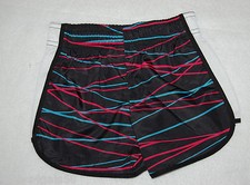Girls ATHLETIC Shorts BLACK White Side Panel PINK AQUA STRIPES Sports XS 4-5