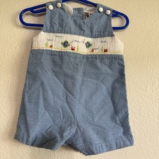 Boys Petit Ami Smocked Seersucker Fish Nautical Beach Portrait Shortall 3 Months