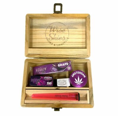 Wise Skies Smoking Medium Rolling Box - Purple GIft Box Grinder Juicy Jay Papers