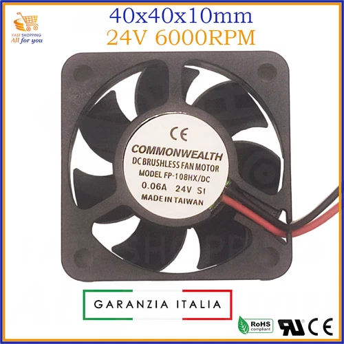 Ventola di raffreddamento ventilatore assiale 24V volt 40x40x10 silenziosa 2 pin
