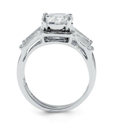Round White CZ Solitaire Engagement 925 Silver Ring Set - S-527 - Picture 2 of 3