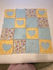 Rag quilt blanket Baby handmade 36  x36" Machine Stitched Pastel Yellow Blue