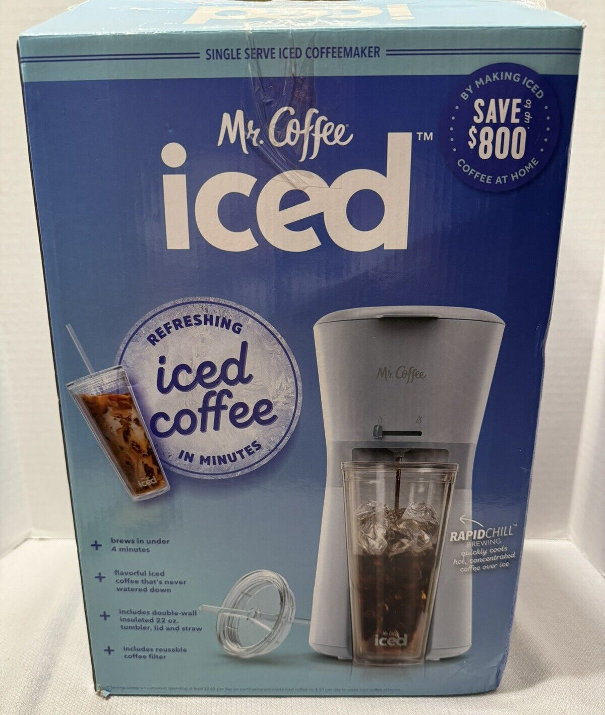New/Open Box Mr. Coffee Single Serve Iced Coffeemaker, White