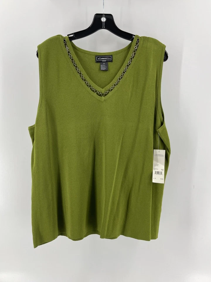 NST Elementz Women's Plus Olive Green Sleeveless Stretch Knit Shirt Top Size 2X - Image 2 of 4