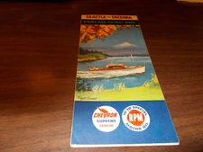 1955 Standard Oil Seattle/Tacoma Vintage Road Map / Nice Cover Art !!