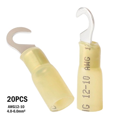 Yellow 3:1 Heat Shrink Hook Terminals 12-10AWG 48A Wire Solder Connectors 50Pcs - Picture 5 of 9