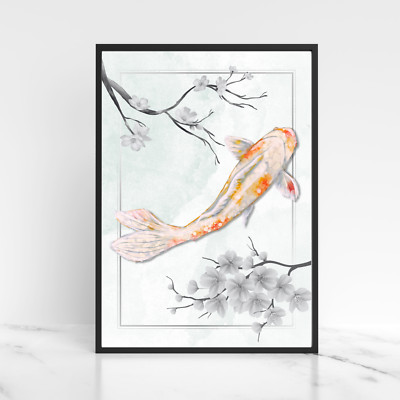 Koi Karpfen A4 Druck, hochwertiges Wandbild, japanisch inspirierte Kunst, Koi Wanddeko