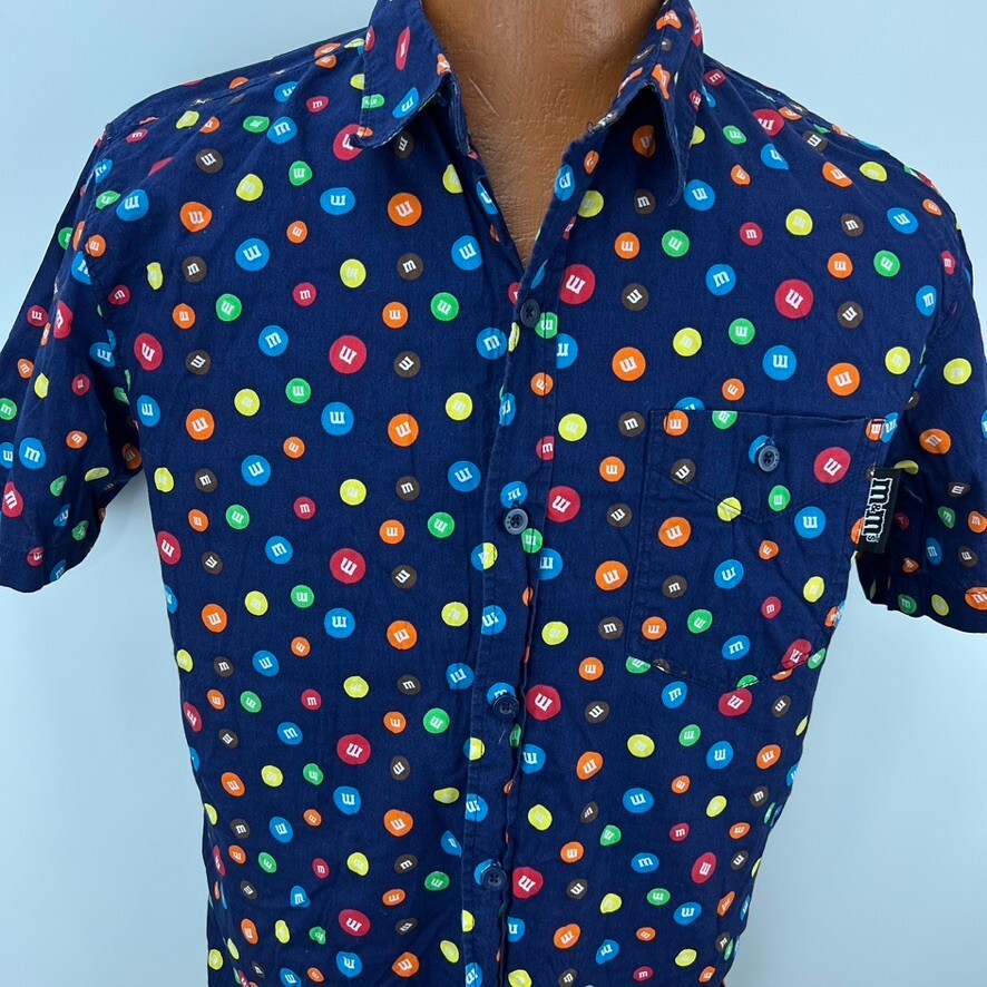M&M's Candies Hawaiian Aloha M Shirt Blue Button Down Officially