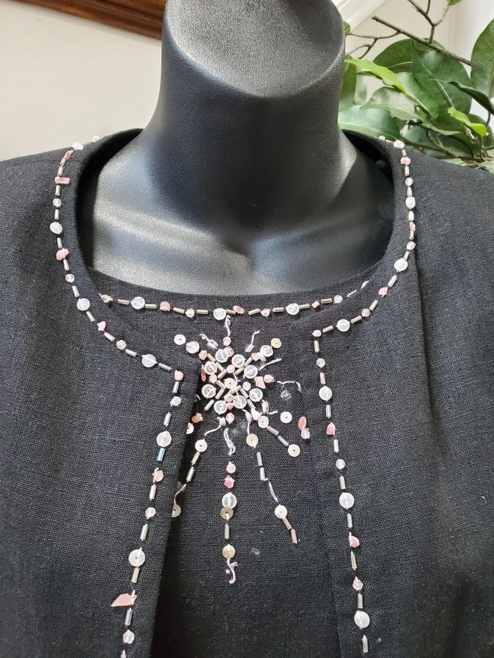 Jaqueta e vestido feminino Jessica Howard linho preto meia manga 2 peças terno tamanho 16 - Imagem 3 de 4