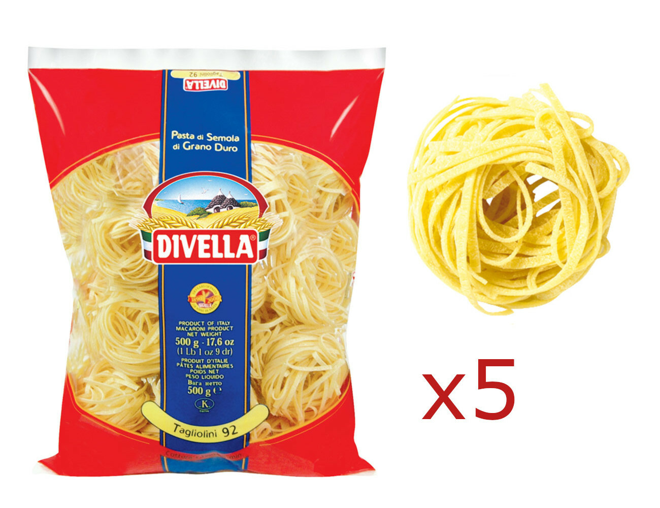 Pasta Divella Italienische TAGLIOLINI aus Hartweizenmehl 5 Stück 500 gr