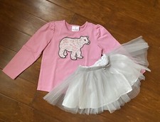 Hanna Andersson Girls Winter 2 pc L/S Pink Bear Lace Shirt Tulle Skirt 3 4 100