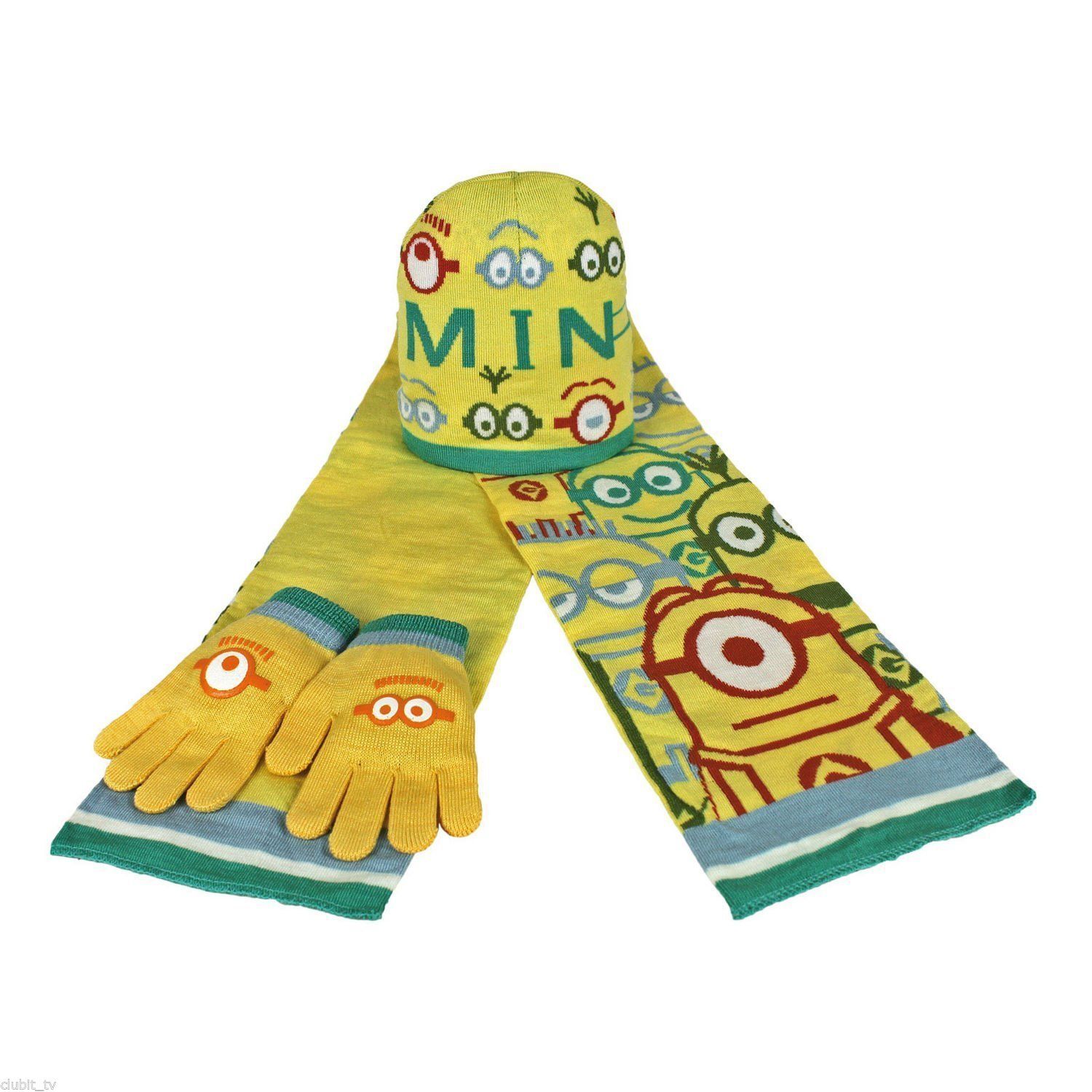 Minions Despicable Me Children's 3 piece Set Hat Scarf Gloves Kids 4-6 years New