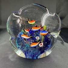 Vintage Murano Style Art Glass Aquarium Fish Reef Millefiori Paperweight 5.25"