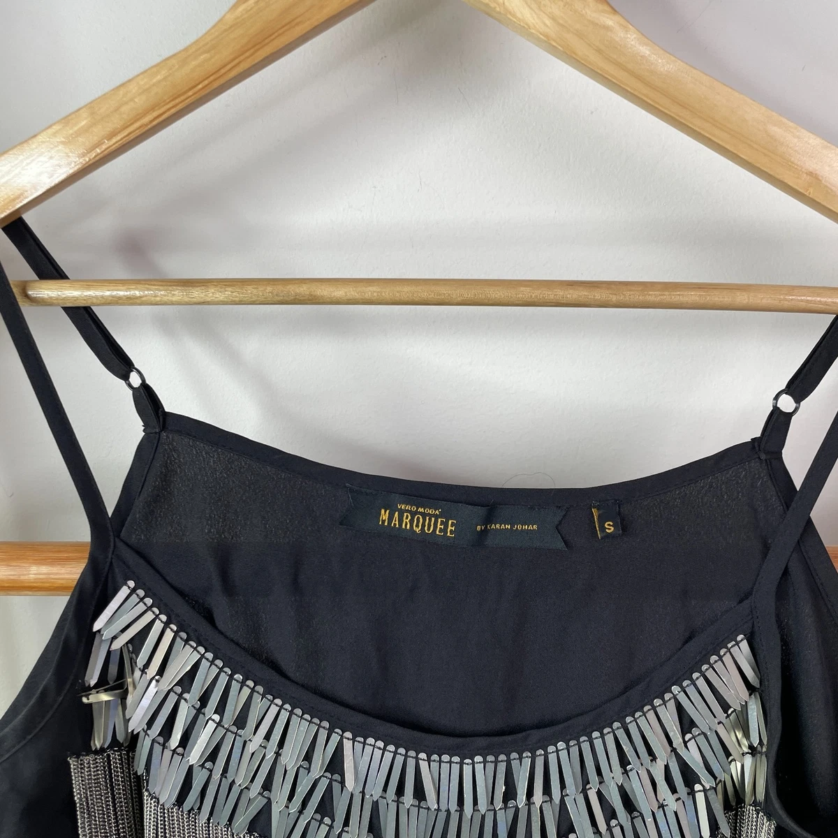 Vero Moda Marquee Tank Top Womens Small Black Fringe Camisole Sleeveless Casual