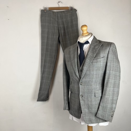 Reiss 3 Piece Suit Men's 38R Light Grey Check 32W 32L Trousers Wool Waistcoat