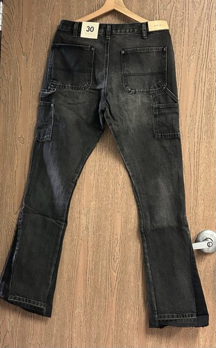 mnml Men’s B118 WORK FLARE DENIM Jeans In Black Size 30 New - Picture 2 of 4
