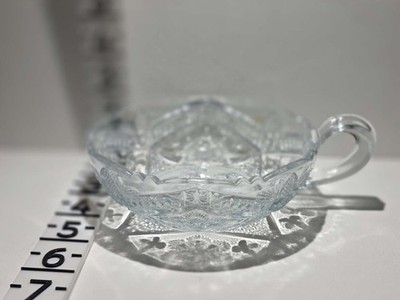 Vintage Crystal Glass Relish Dish with Handle Cut Glass Starburst Design Clear U