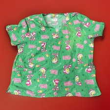 Warner Bros Tweety Bird Scrub Top Womens 2XL Seasons Tweetings Holiday Medical