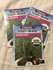 3 packs ROSEMARY seeds FERRY-MORSE Organic Herb Garden Seeds, 3 x 100 MG packets