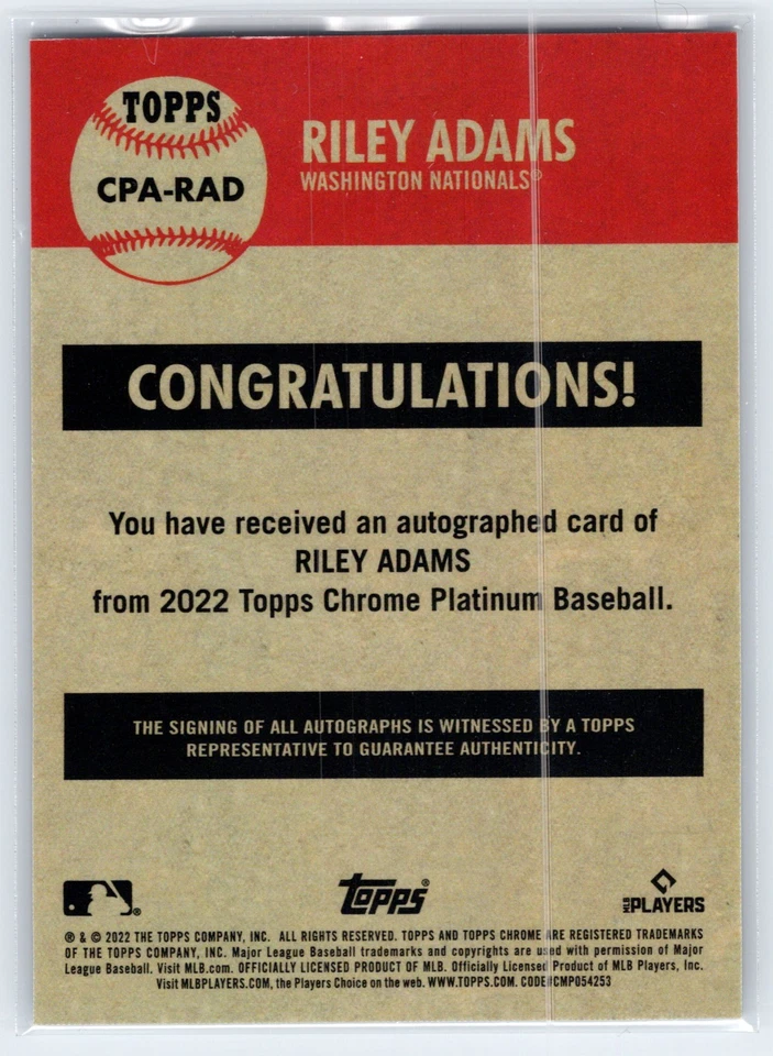2022 Topps Chrome Platinum Anniversary Baseball Riley Adams #CPA-RAD RC Auto - Image 2 of 2