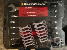 GearWrench 85206 14pc SAE & Metric Stubby Ratcheting Combo Wrench Set New
