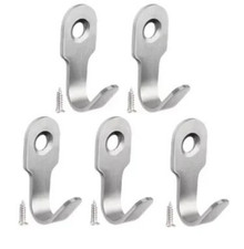 5 Pcs Stainless Steel J Hook Wall Hooks Bathroom Kitchen Screw Fix UK