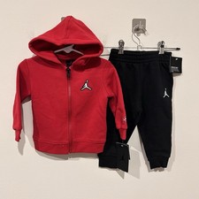 Jordan Toddler Red Zip Up Hoodie Sweatshirt  Black Sweatpants Set 12 Months