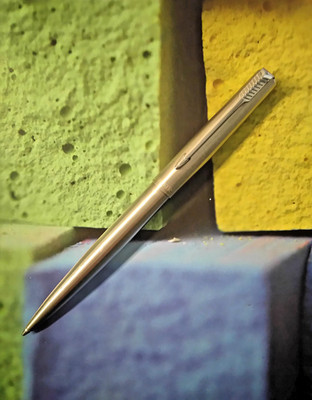 Parker Kugelschreiber Edelstahl silber Mine Parker_M blau Samtetui