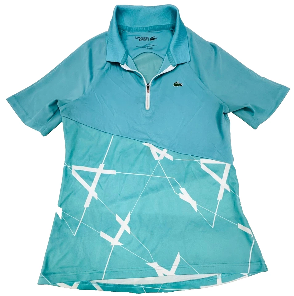 Lacoste Women's Ultra Dry Printed Zip Tennis Polo Turquoise Size EUR 38 - Image 4 of 4