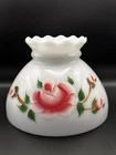 Vintage Handpainted Floral Lampshade White Milk Glass Red/Pink Rose Design