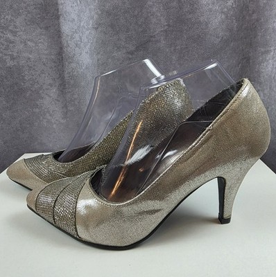 Glamour Original Women s 7.5 Metallic Gold Silver  Heels Evening Dress Shoes