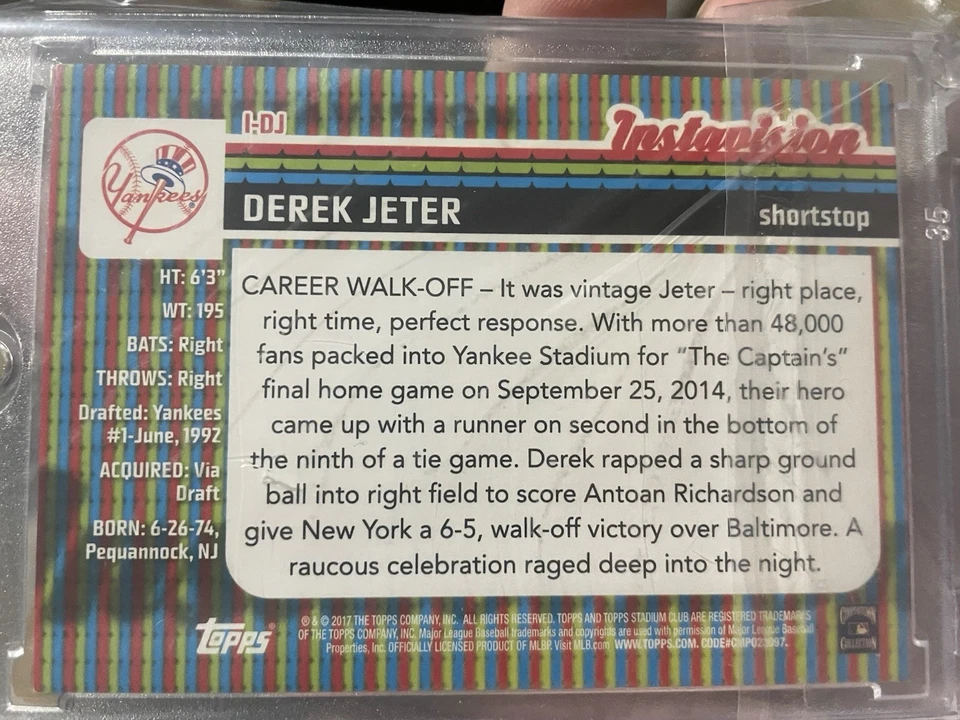 DEREK JETER 2017 TOPPS STADIUM CLUB INSTAVISION #I-DJ BLACK PARALLEL /25 YANKEES - Image 2 of 3