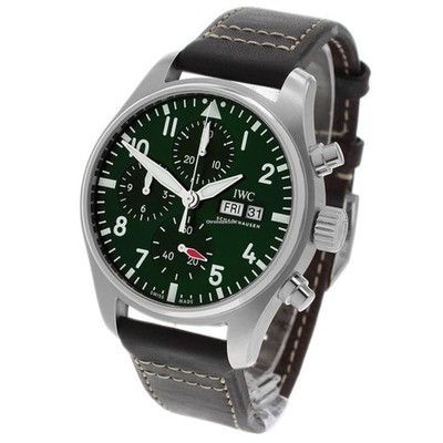 IWC Pilots Steel 41 mm Green Automatic Chronograph Watch IW388103 Full Set