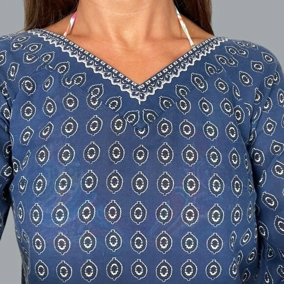 JUICY COUTURE Geometric Print Blue V-Neck Shift Dress Size Small - Image 2 of 4