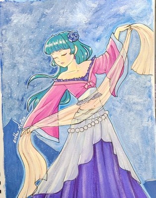 Esther Medina Original Fantasy Anime Woman Drawing Signed Handmade on Paper