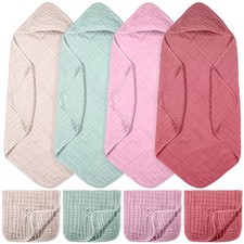 8 PCS Baby Muslin Hooded Bath Towels And Washcloths Newborn Gift Set