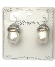 Brighton Neptune's Rings  Earrings- white pearl bead -crystals- French wire