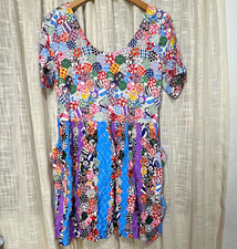 Vtg 80’ Jams World Women’s Patchwork Multicolor Rayon A-Line Dress Pockets M