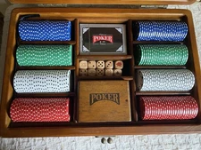 VTG M Louis Wooden Professional Poker Master Collection Set Chips Dice Cards ++