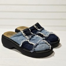 Lower East Side Denim Patchwork Chunky Platform Clogs Women's Size 7.5