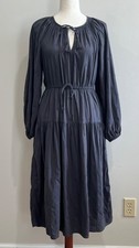 Old Navy Peasant  Midi Dress Womens M Gray Embroidered Tiered Balloon Sleeve 