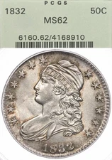 1832 50C PCGS MS62 OGH Capped Bust Half Dollar Silver Old Green Holder