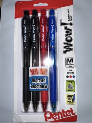 Pentel WOW! Retractable Ballpoint Pens Medium Line Assorted Ink 4-Pack NEW PACK