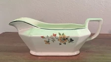 Homer Laughlin Gravy Boat Green Floral Gold Trim Yellowstone